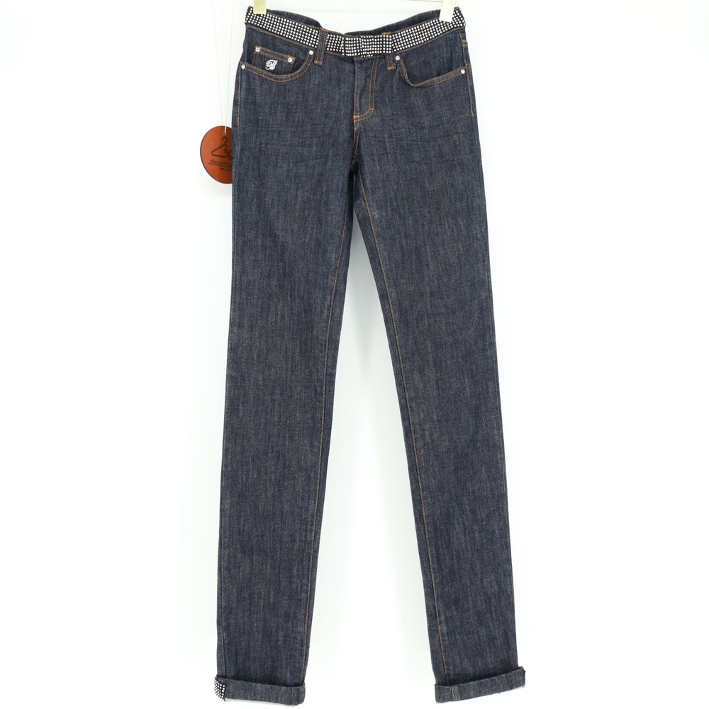 Blumarine Womens Rhinestone‎ Embellished Dark Wash Skinny Jeans BLJ207 Blue